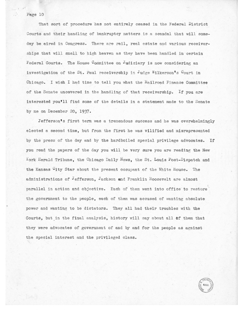 Speech Delivered by Senator Harry S. Truman at Clinton, Missouri