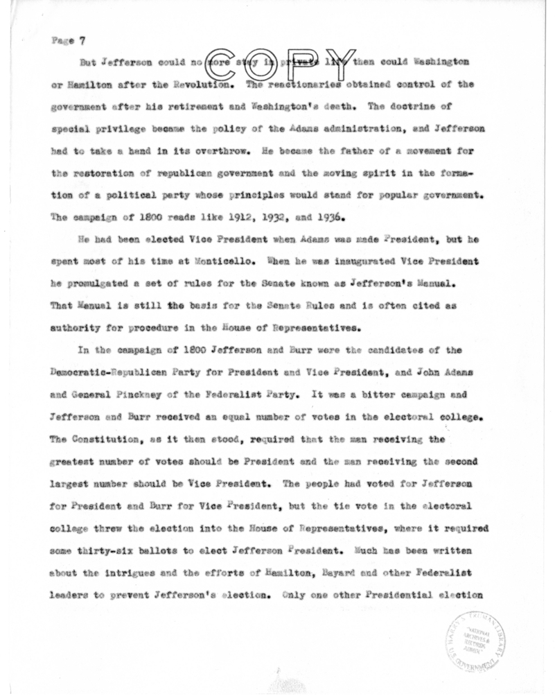Speech of Harry S. Truman to Members of the Jefferson Club of Clinton, Missouri