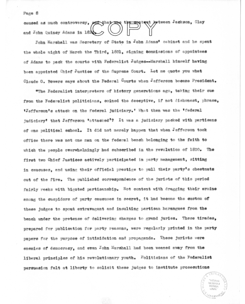Speech of Harry S. Truman to Members of the Jefferson Club of Clinton, Missouri