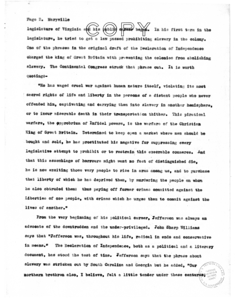 Speech Delivered by Senator Harry S. Truman at Maryville, Missouri