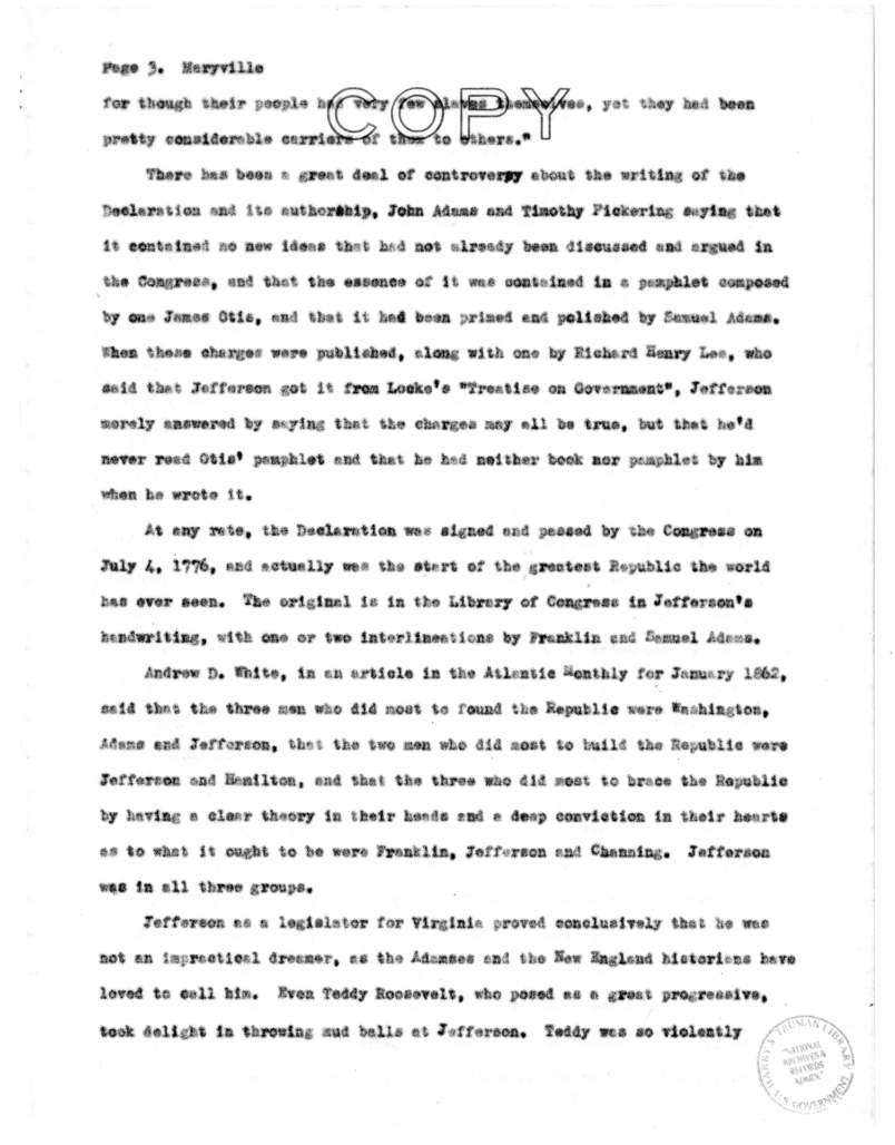 Speech Delivered by Senator Harry S. Truman at Maryville, Missouri