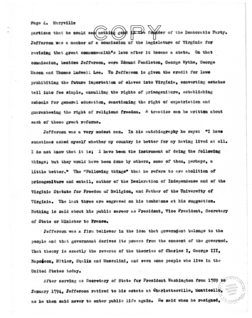 Speech Delivered by Senator Harry S. Truman at Maryville, Missouri