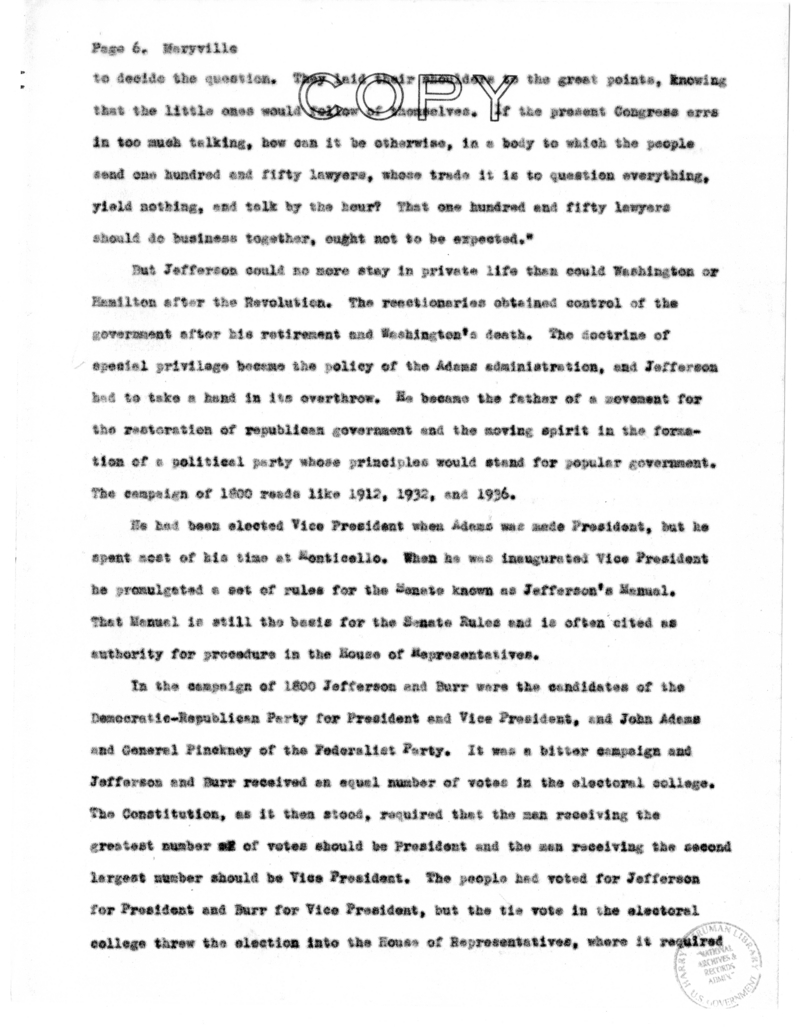 Speech Delivered by Senator Harry S. Truman at Maryville, Missouri