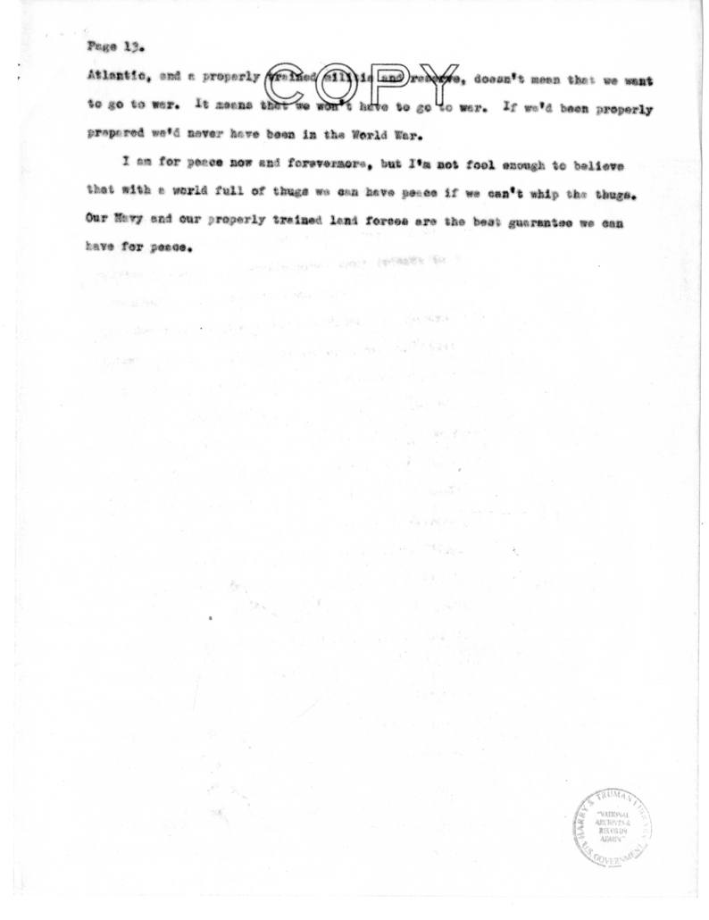 Speech Delivered by Senator Harry S. Truman at Maryville, Missouri