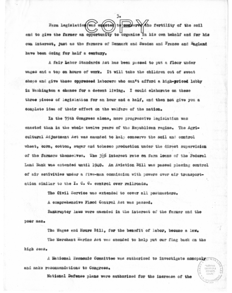 Speech of Senator Harry S. Truman to the Young Democratic Club of Carroll County at Bogard, Missouri