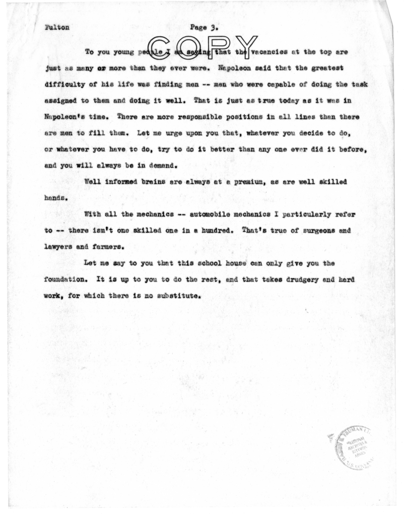 Speech of Senator Harry S. Truman at Fulton, Missouri