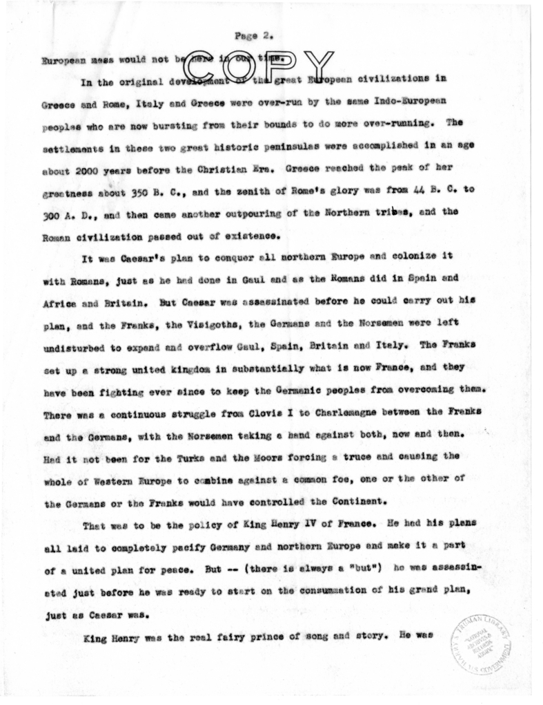 Speech of Senator S. Truman at Liberty Memorial, Kansas City, Missouri