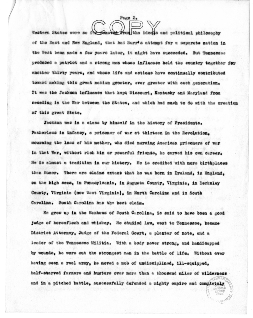Speech of Senator Harry S. Truman at Charleston, West Virginia