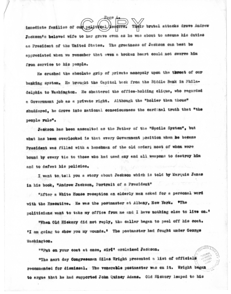 Speech of Senator Harry S. Truman at Charleston, West Virginia
