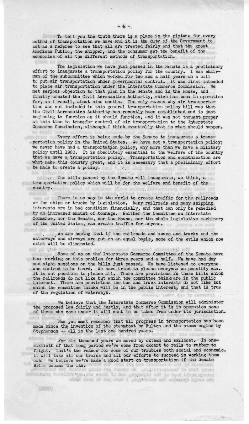Speech by Senator Harry S. Truman Before the Brotherhood of Railroad Trainman, Kansas City, Missouri