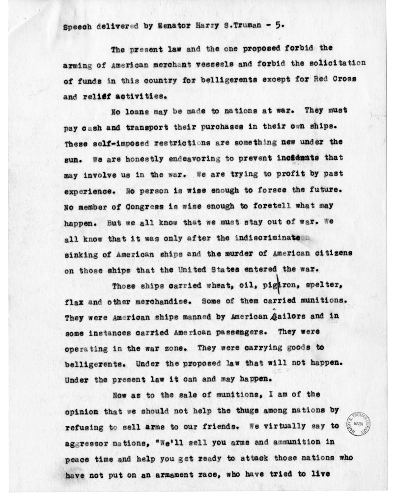 Speech of Senator Harry S. Truman at Caruthersville, Missouri