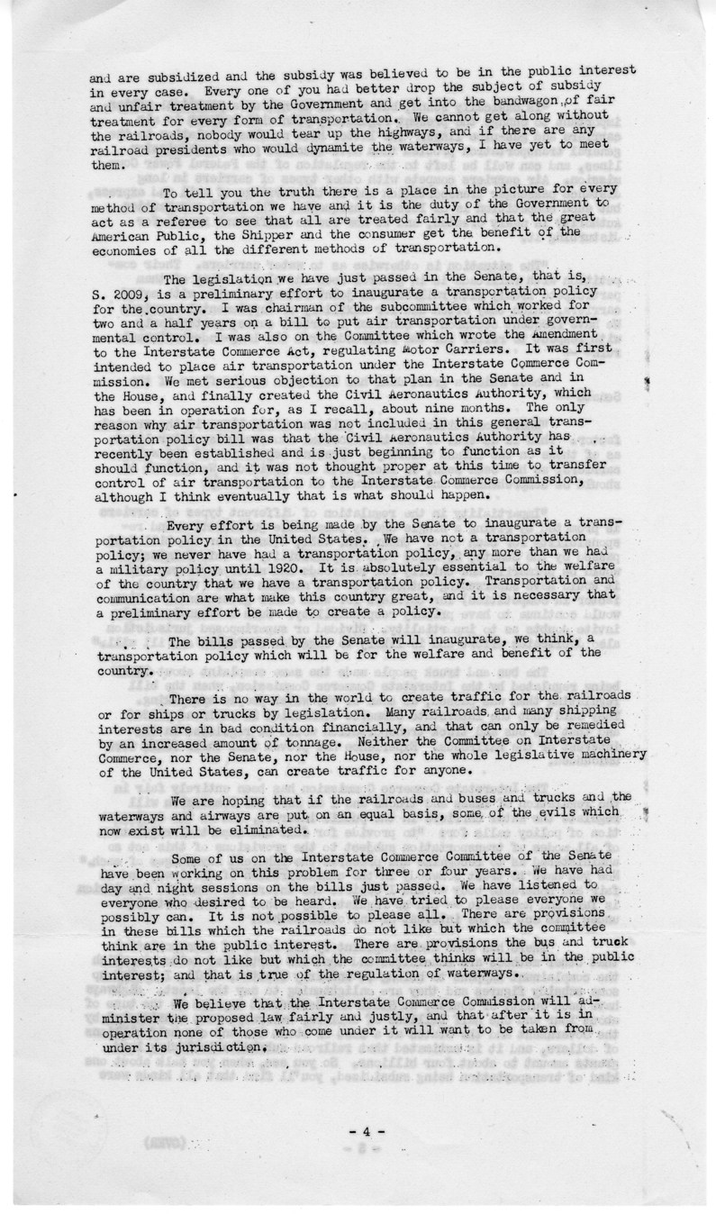 Speech of Senator Harry S. Truman to the American Trucking Association at Chicago, Illinois