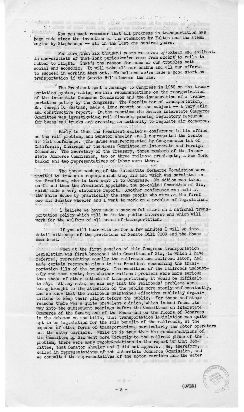 Speech of Senator Harry S. Truman to the American Trucking Association at Chicago, Illinois