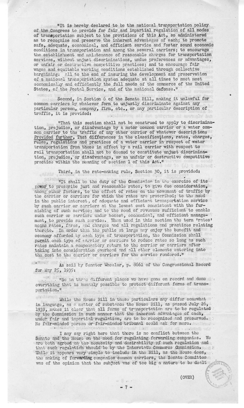 Speech of Senator Harry S. Truman to the American Trucking Association at Chicago, Illinois