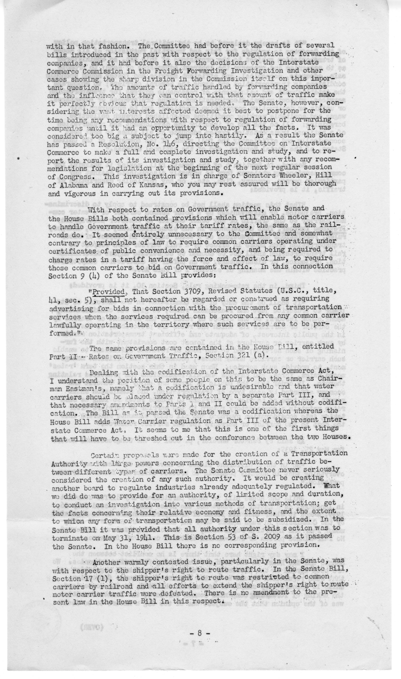 Speech of Senator Harry S. Truman to the American Trucking Association at Chicago, Illinois