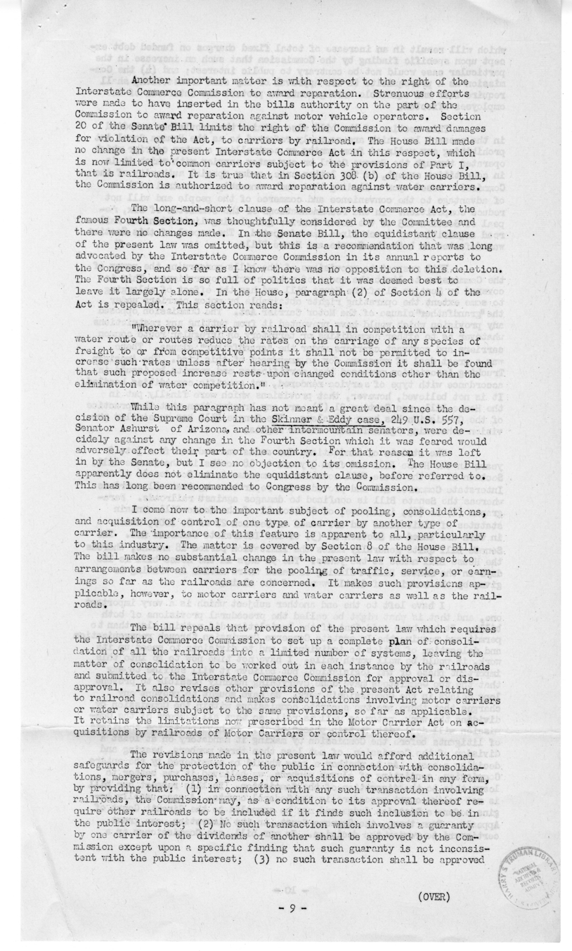 Speech of Senator Harry S. Truman to the American Trucking Association at Chicago, Illinois