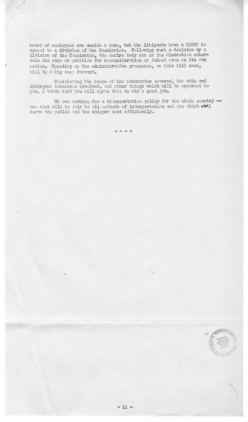 Speech of Senator Harry S. Truman to the American Trucking Association at Chicago, Illinois