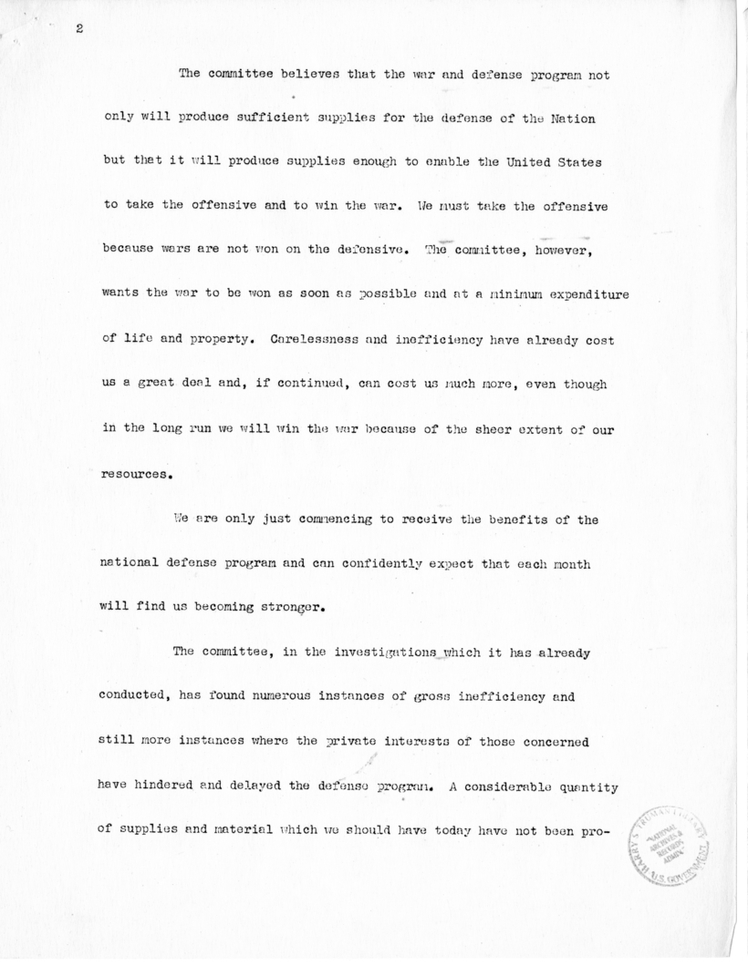 Speech of Senator Harry S. Truman before the United States Senate