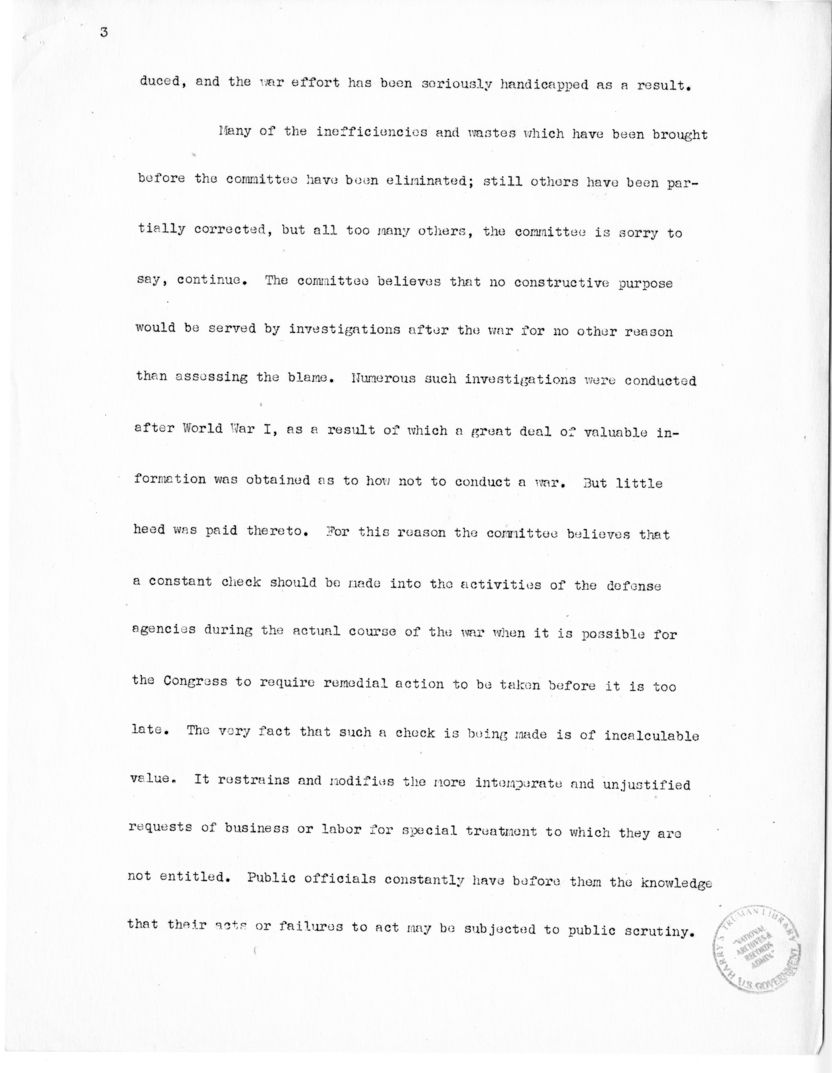 Speech of Senator Harry S. Truman before the United States Senate