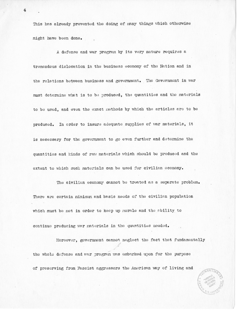 Speech of Senator Harry S. Truman before the United States Senate