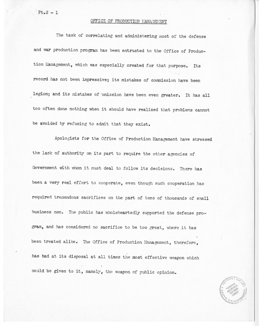 Speech of Senator Harry S. Truman before the United States Senate