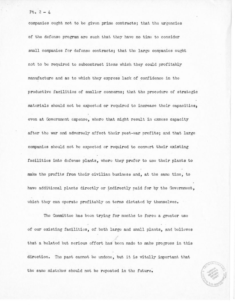 Speech of Senator Harry S. Truman before the United States Senate