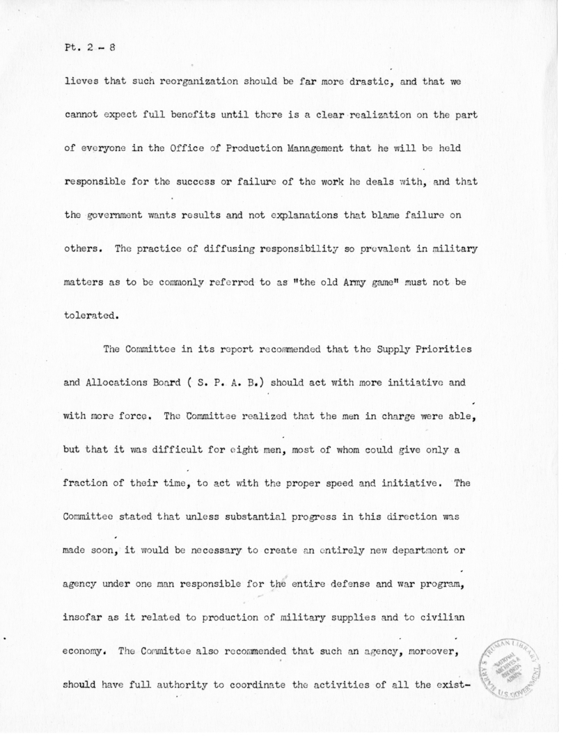 Speech of Senator Harry S. Truman before the United States Senate