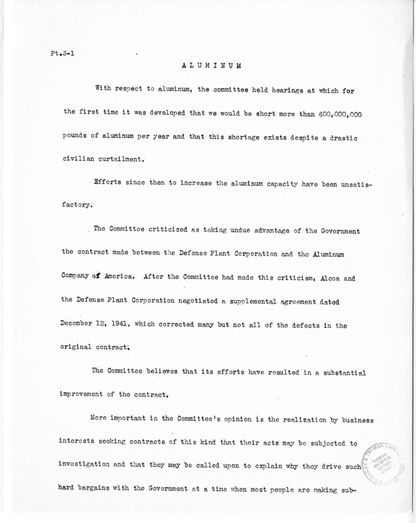 Speech of Senator Harry S. Truman before the United States Senate