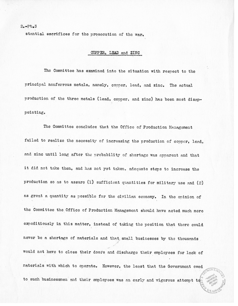 Speech of Senator Harry S. Truman before the United States Senate