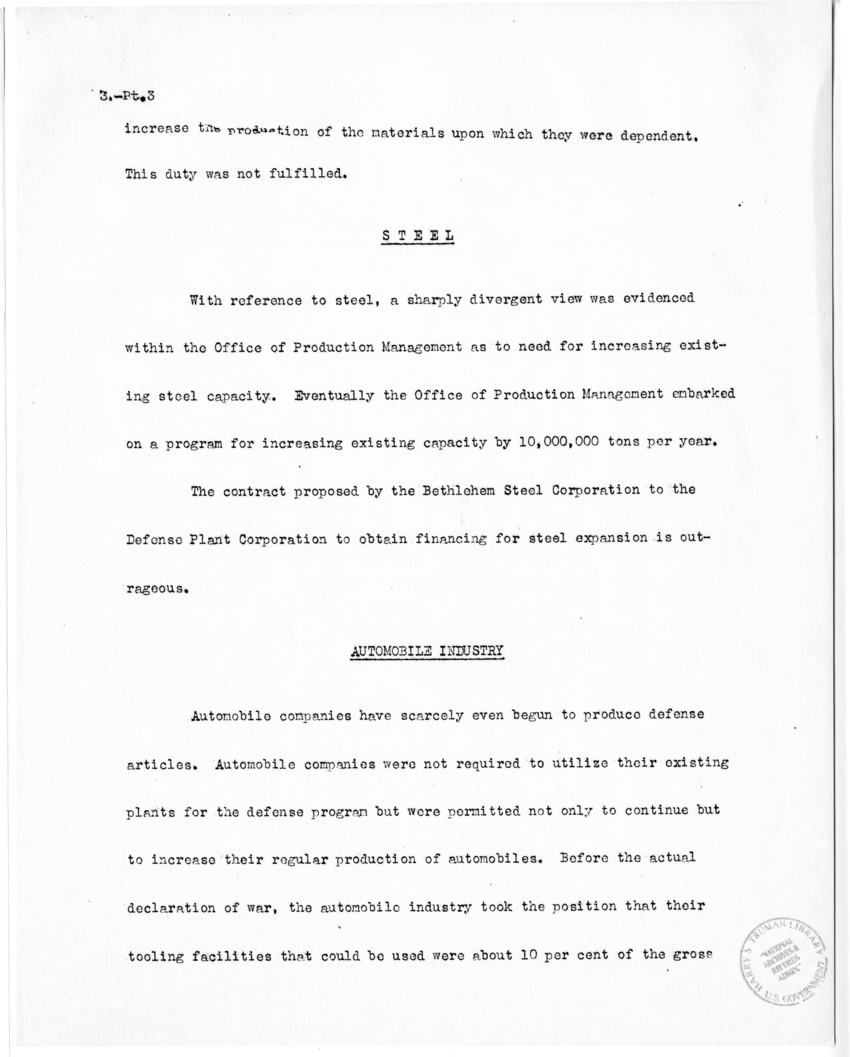 Speech of Senator Harry S. Truman before the United States Senate