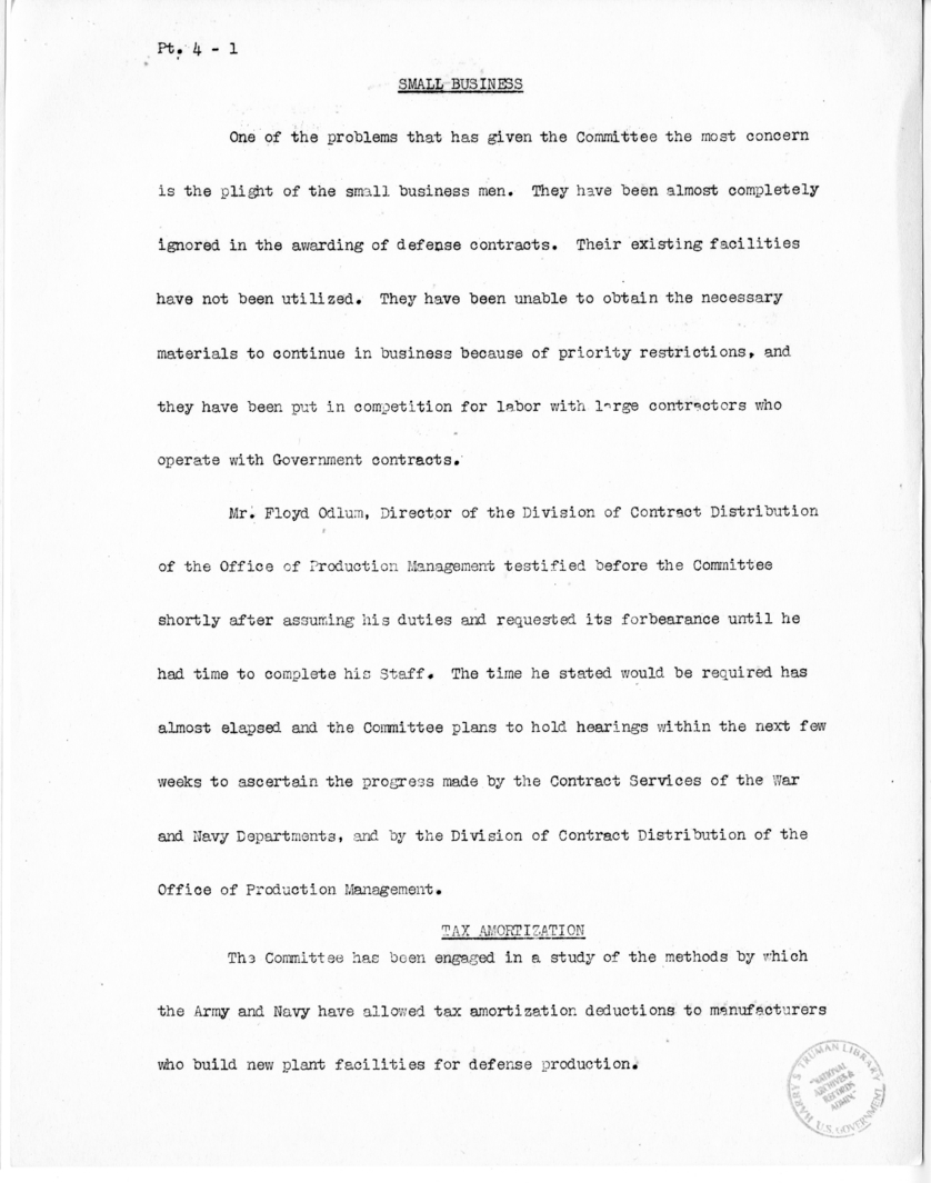 Speech of Senator Harry S. Truman before the United States Senate