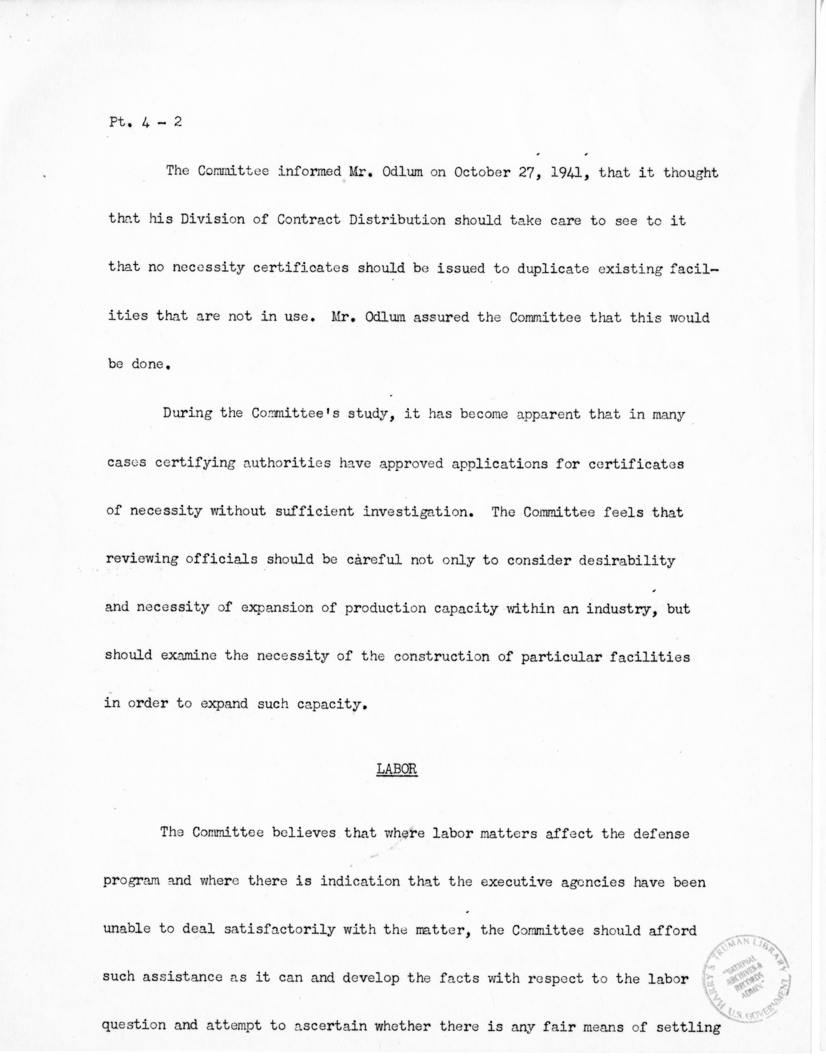 Speech of Senator Harry S. Truman before the United States Senate