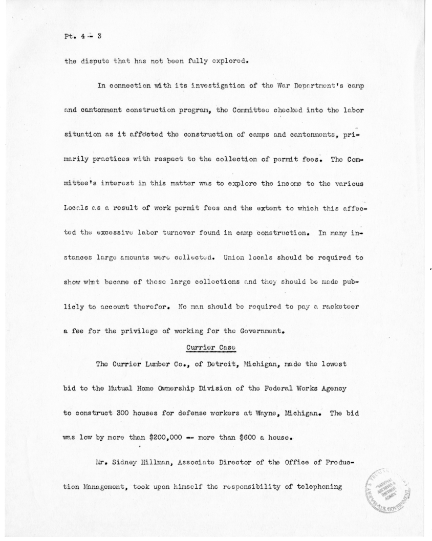 Speech of Senator Harry S. Truman before the United States Senate