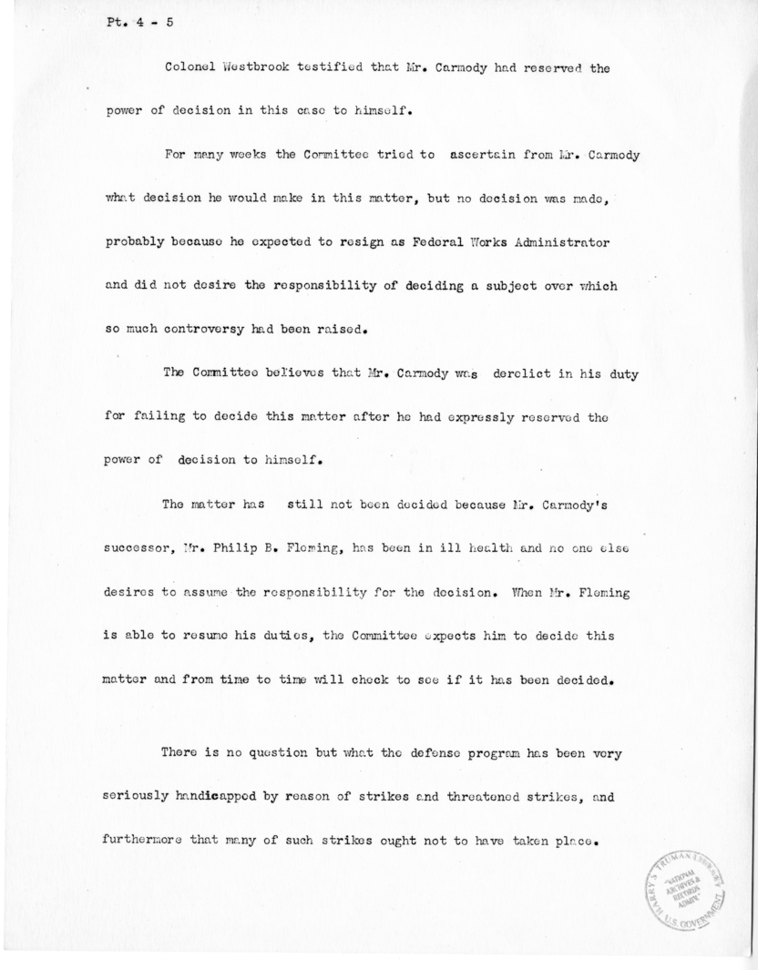 Speech of Senator Harry S. Truman before the United States Senate