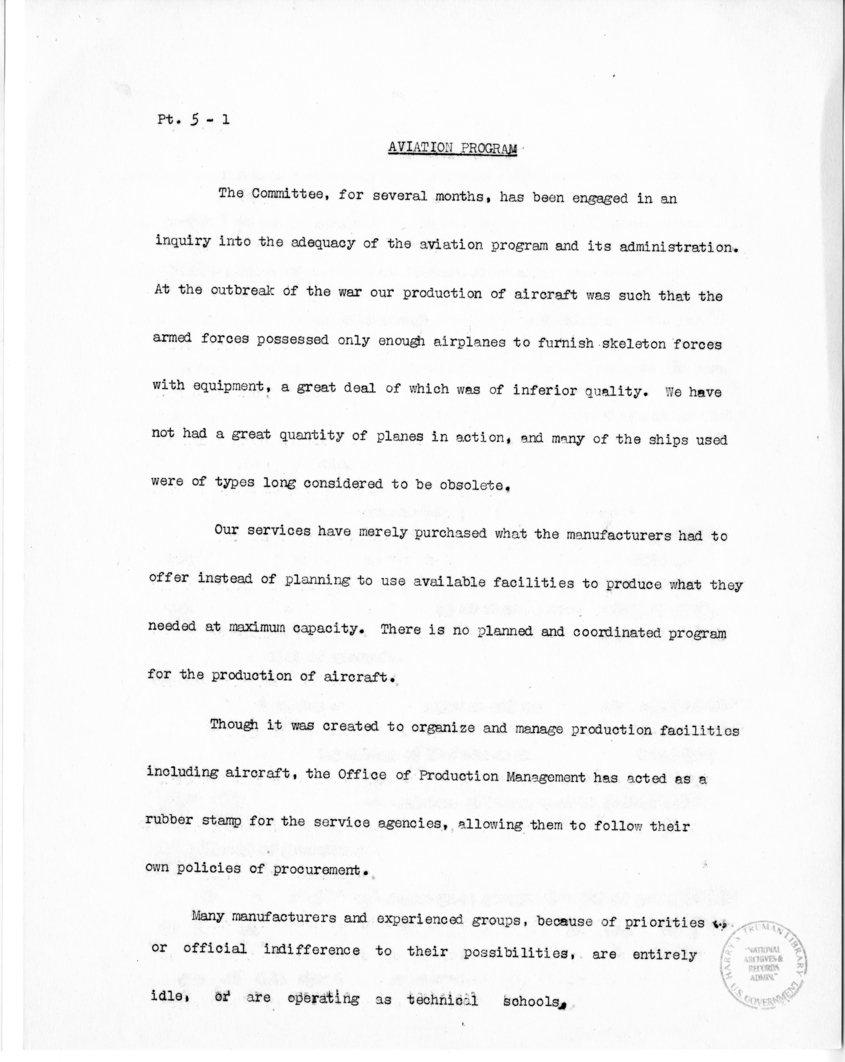 Speech of Senator Harry S. Truman before the United States Senate