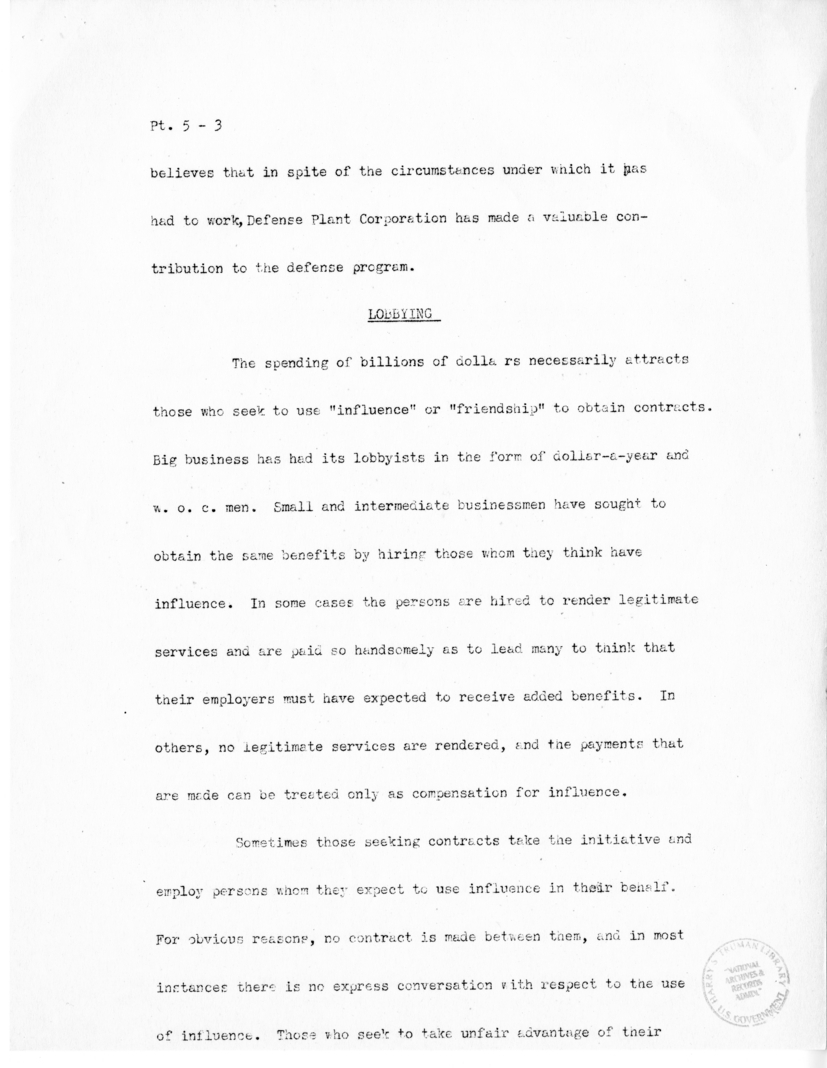 Speech of Senator Harry S. Truman before the United States Senate