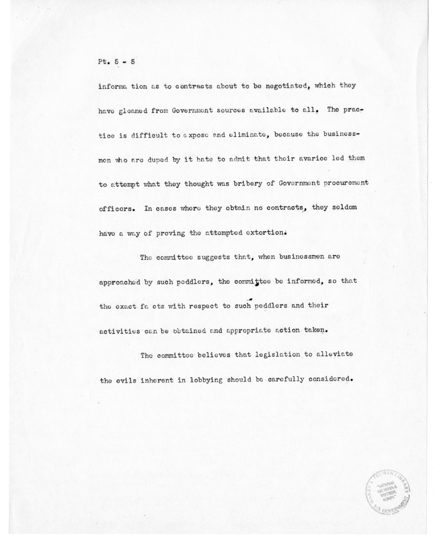 Speech of Senator Harry S. Truman before the United States Senate