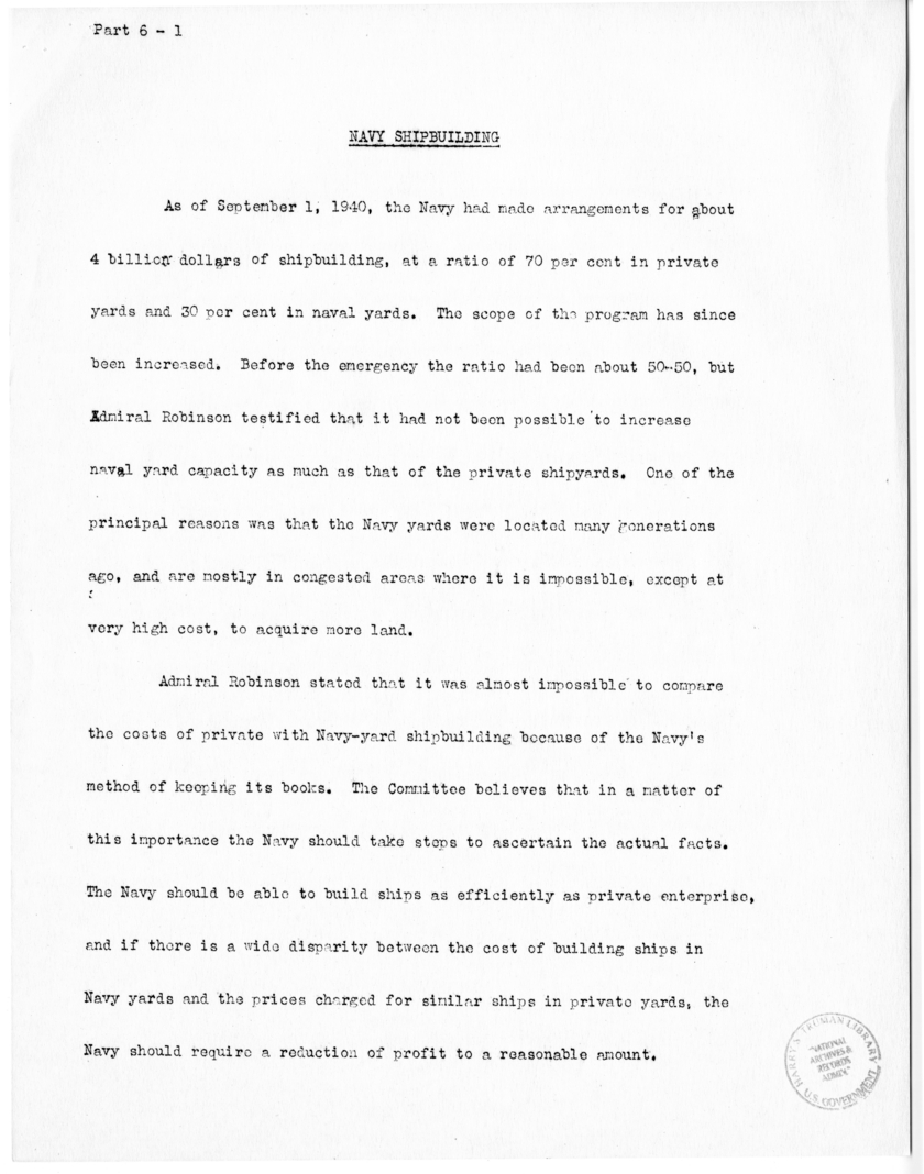 Speech of Senator Harry S. Truman before the United States Senate