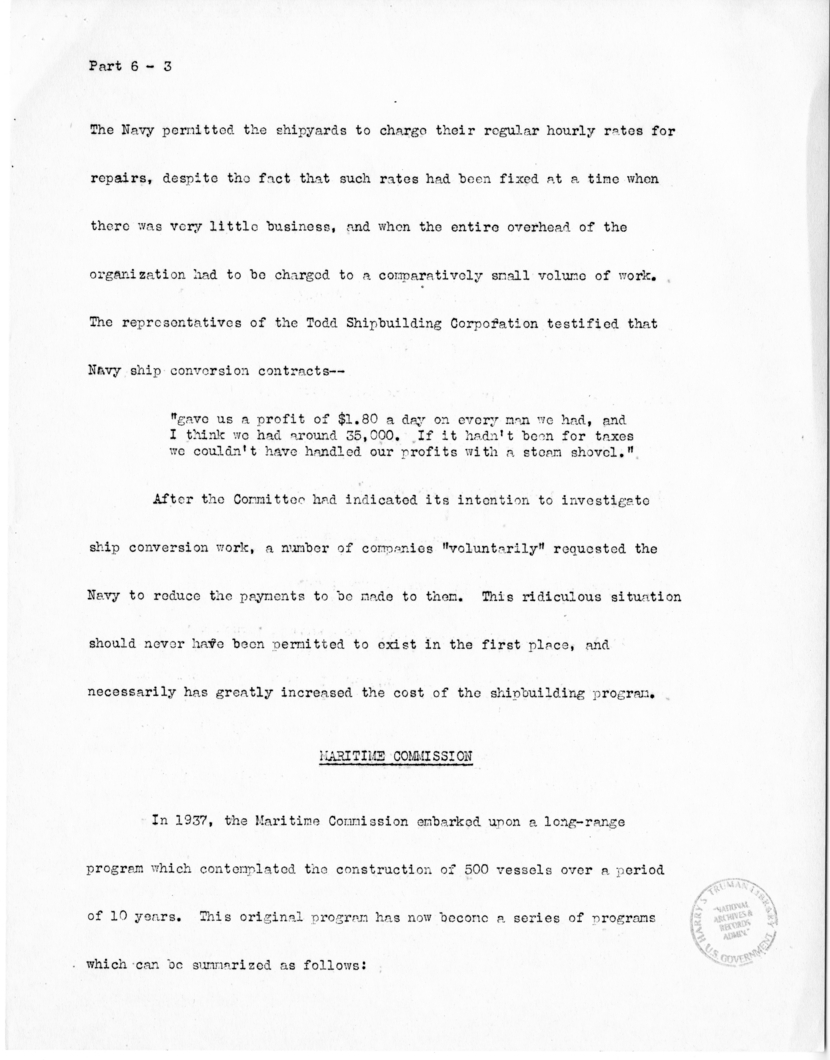 Speech of Senator Harry S. Truman before the United States Senate