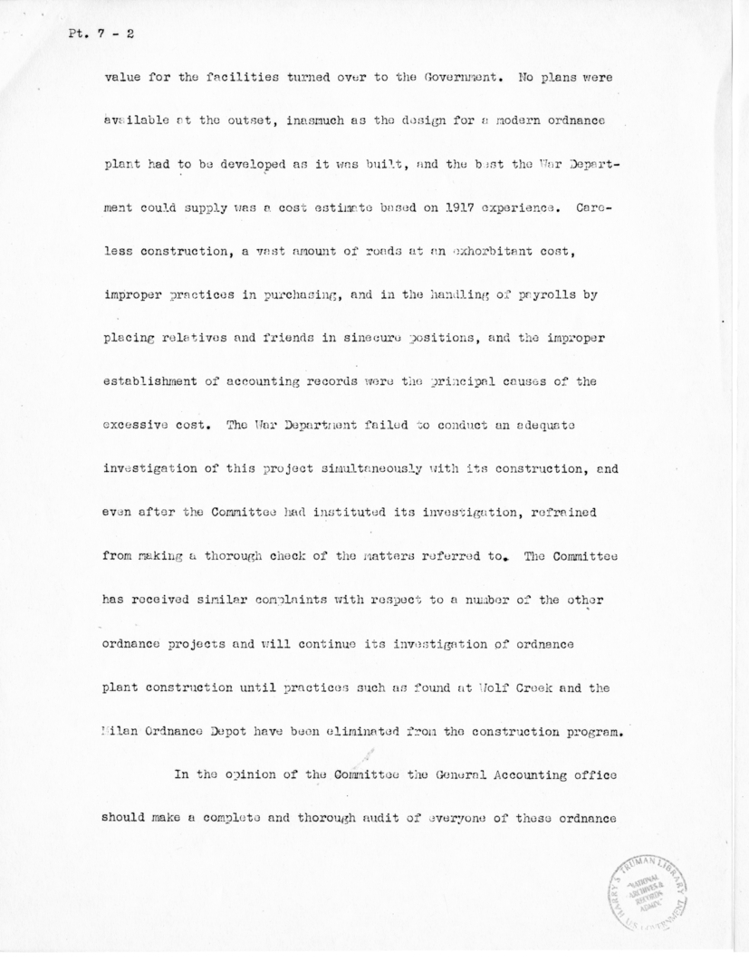 Speech of Senator Harry S. Truman before the United States Senate