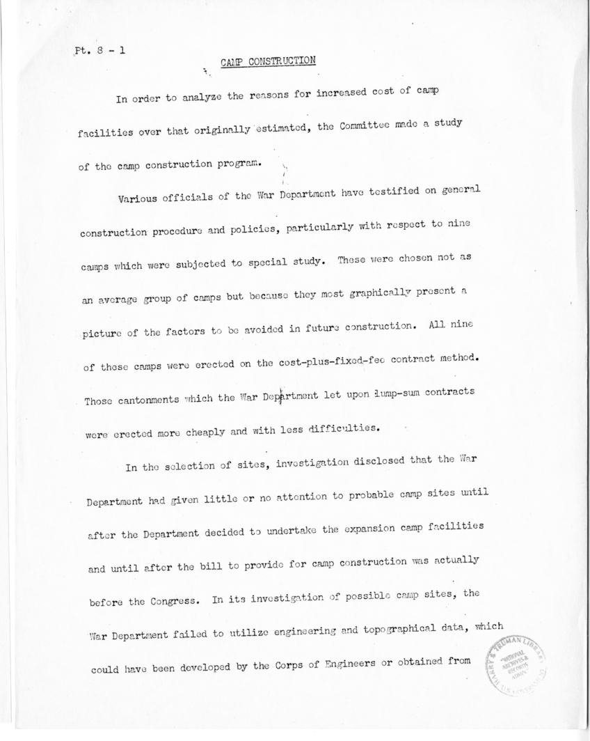 Speech of Senator Harry S. Truman before the United States Senate
