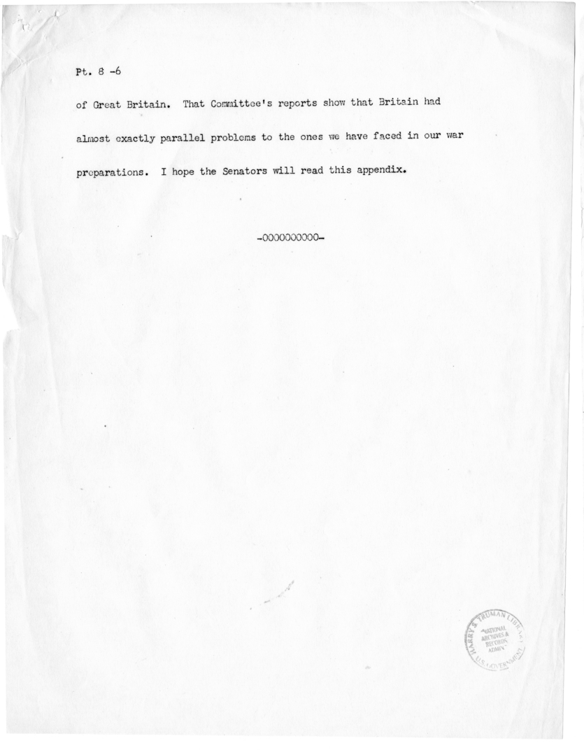 Speech of Senator Harry S. Truman before the United States Senate