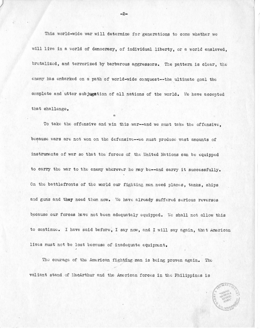 Speech of Senator Harry S. Truman before the Ancient Order of Hibernians, Charleston, South Carolina