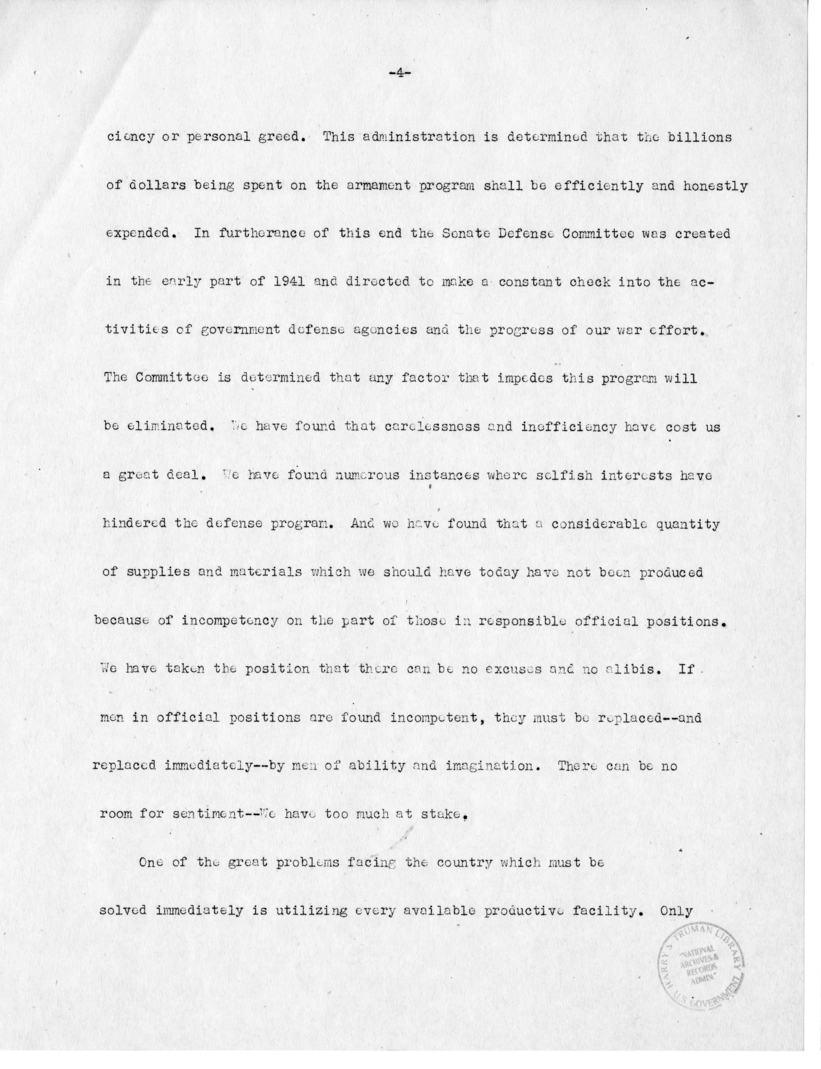 Speech of Senator Harry S. Truman before the Ancient Order of Hibernians, Charleston, South Carolina