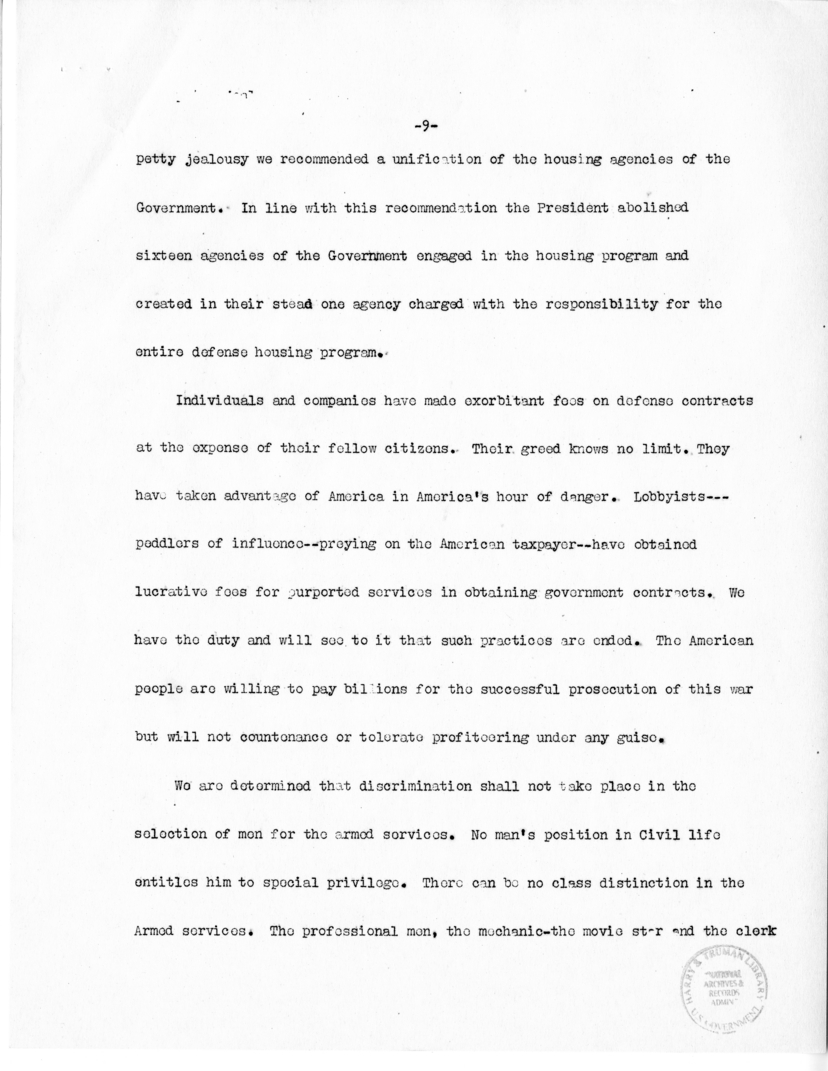Speech of Senator Harry S. Truman before the Ancient Order of Hibernians, Charleston, South Carolina
