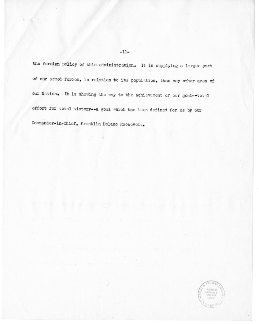 Speech of Senator Harry S. Truman before the Ancient Order of Hibernians, Charleston, South Carolina