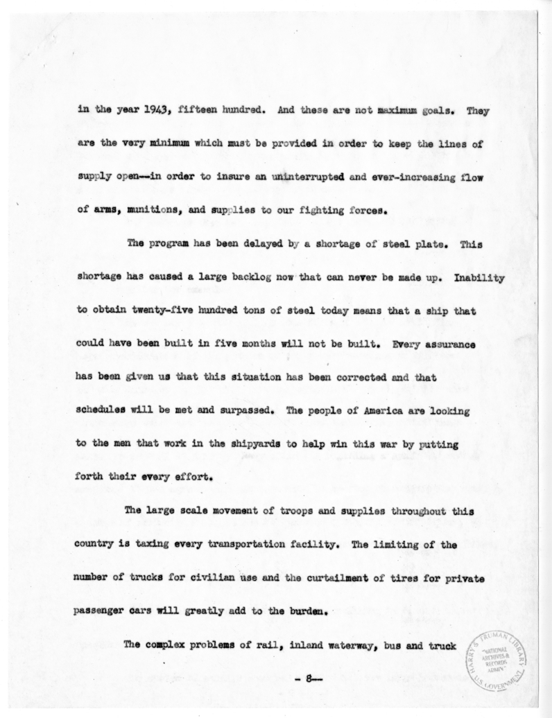 Speech of Senator Harry S. Truman Before the Society of the Plastics Industry at Hot Springs, Virginia