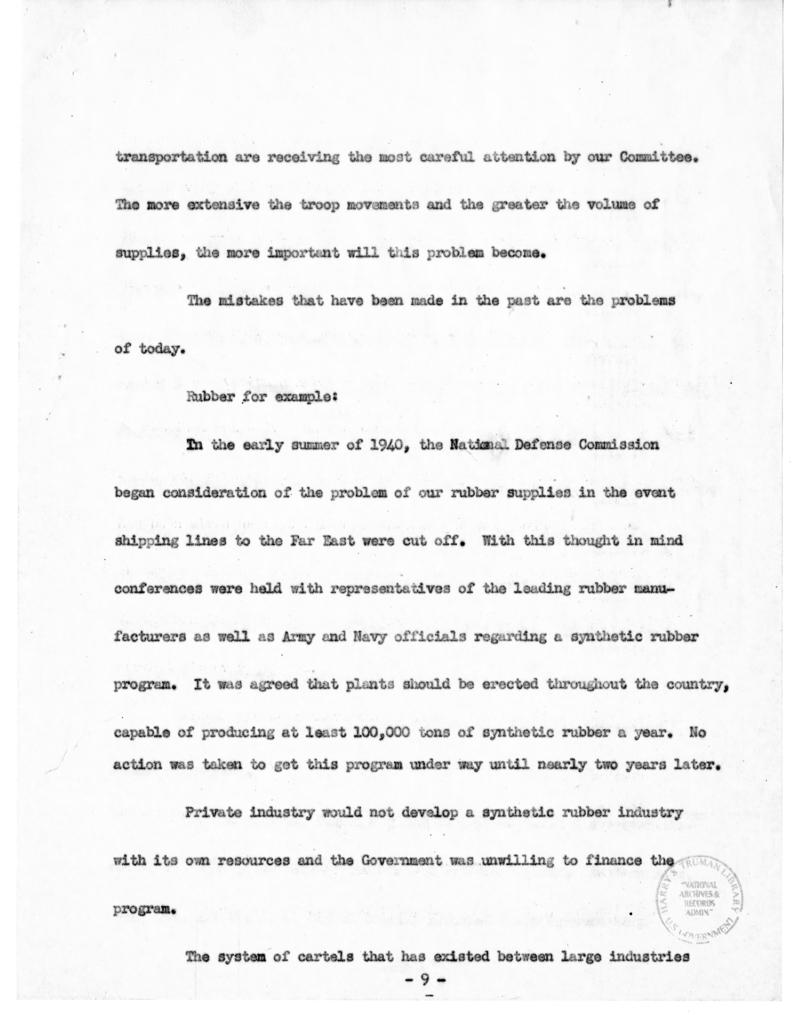 Speech of Senator Harry S. Truman Before the Society of the Plastics Industry at Hot Springs, Virginia