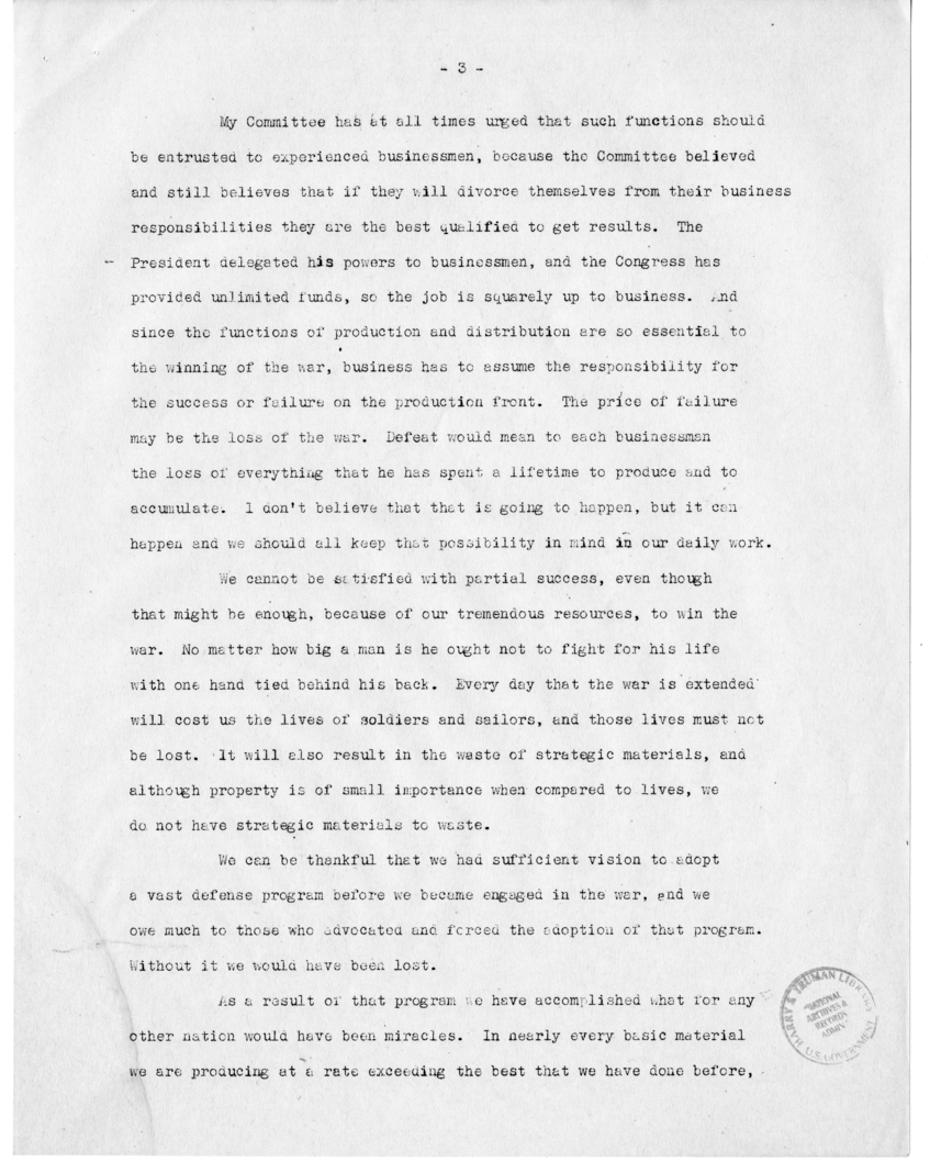 Speech of Senator Harry S. Truman Before the National Industrial Conference Council at New York, New York