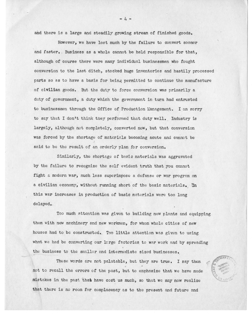 Speech of Senator Harry S. Truman Before the National Industrial Conference Council at New York, New York